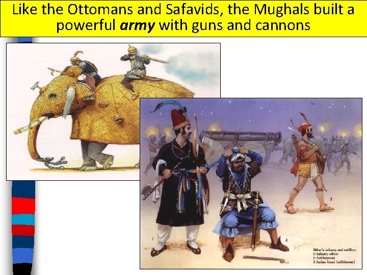 Like the Ottomans and Safavids, the Mughals built a powerful army with guns and