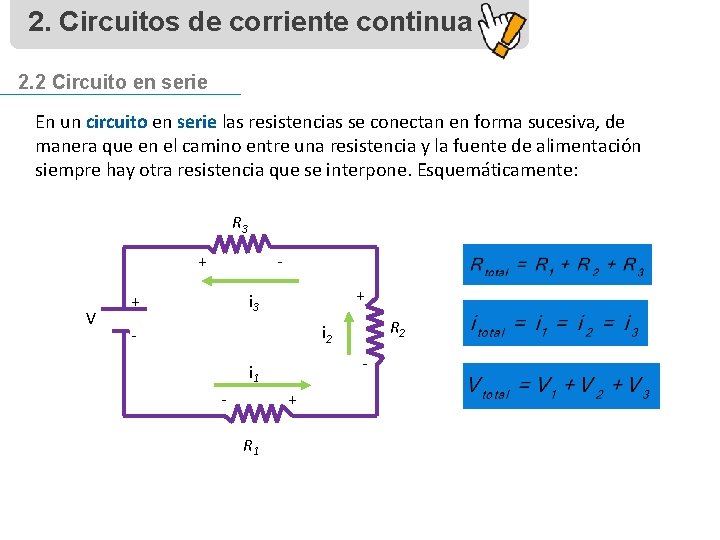 2. Circuitos de corriente continua 2. 2 Circuito en serie En un circuito en