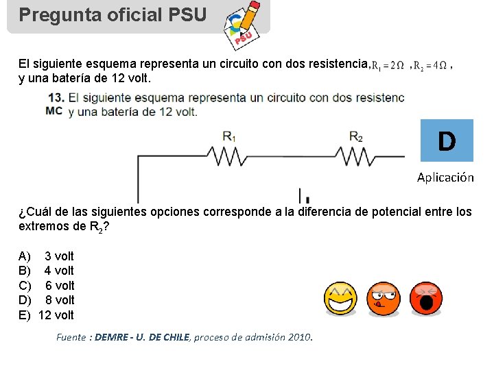 Pregunta oficial PSU El siguiente esquema representa un circuito con dos resistencia, y una