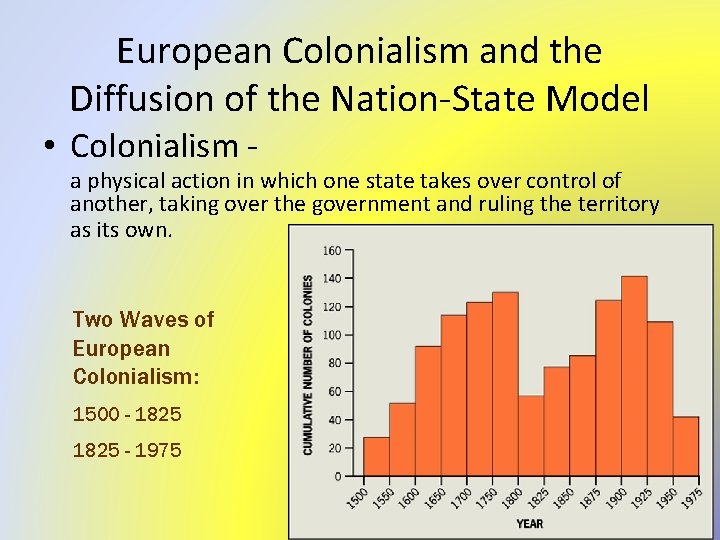 European Colonialism and the Diffusion of the Nation-State Model • Colonialism - a physical