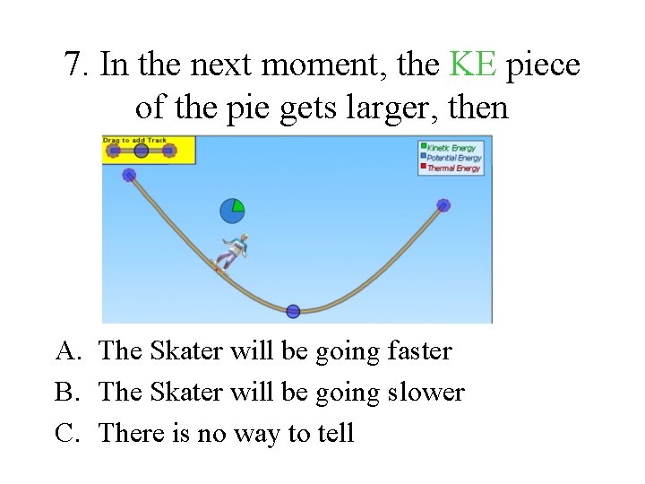7. In the next moment, the KE piece of the pie gets larger, then