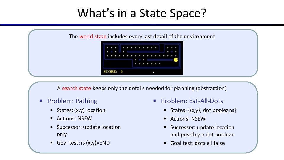What’s in a State Space? The world state includes every last detail of the What’s in a State Space? The world state includes every last detail of the