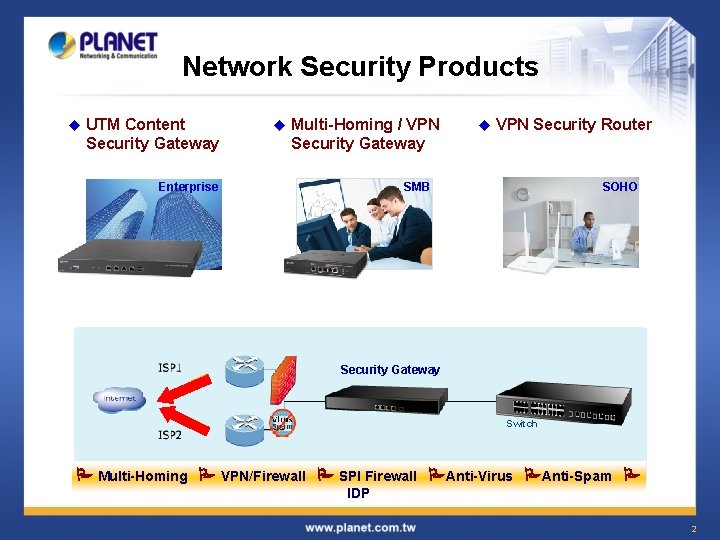 Network Security Products u UTM Content Security Gateway u Multi-Homing / VPN Security Gateway