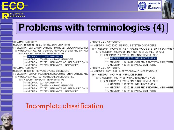 ECO R European Centre for Ontological Research Problems with terminologies (4) Incomplete classification 