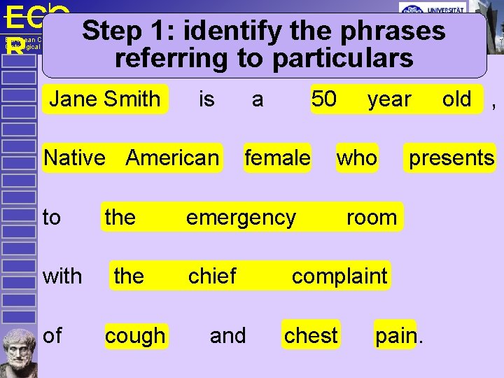 ECO Step 1: identify the phrases R referring to particulars European Centre for Ontological