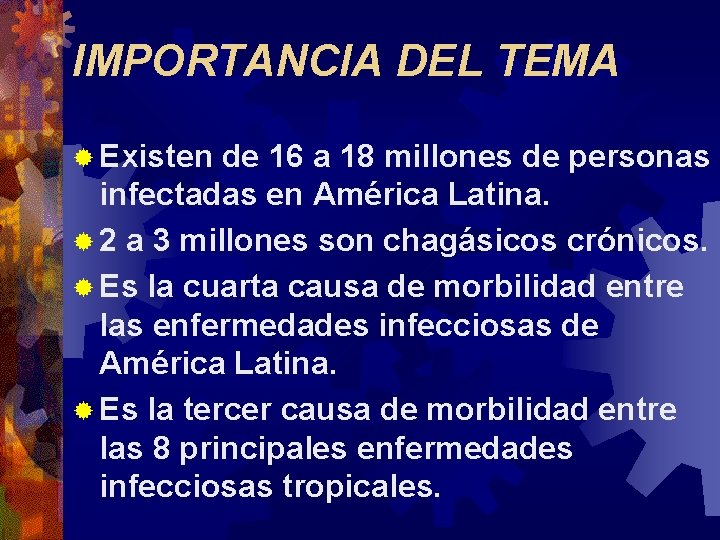 IMPORTANCIA DEL TEMA ® Existen de 16 a 18 millones de personas infectadas en