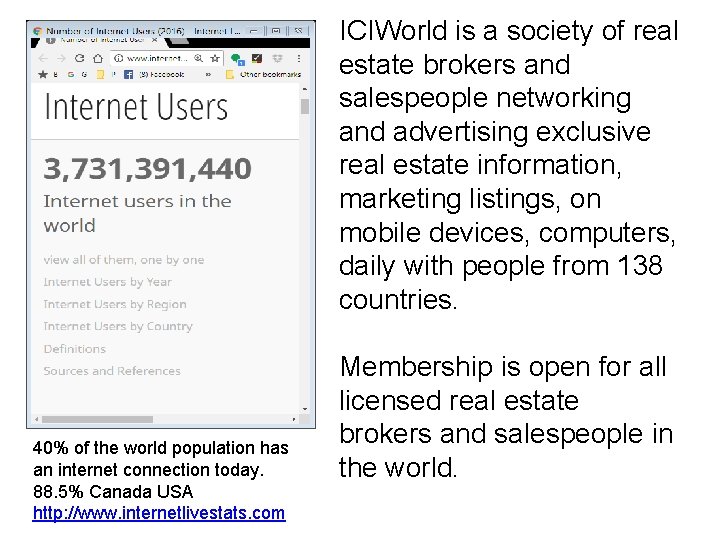 ICIWorld is a society of real estate brokers and salespeople networking and advertising exclusive
