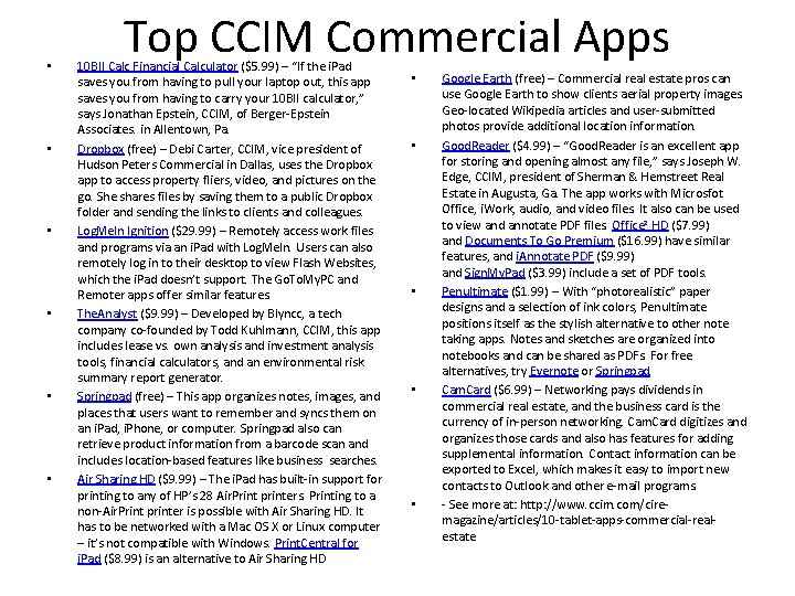  • • • Top CCIM Commercial Apps 10 BII Calc Financial Calculator ($5.