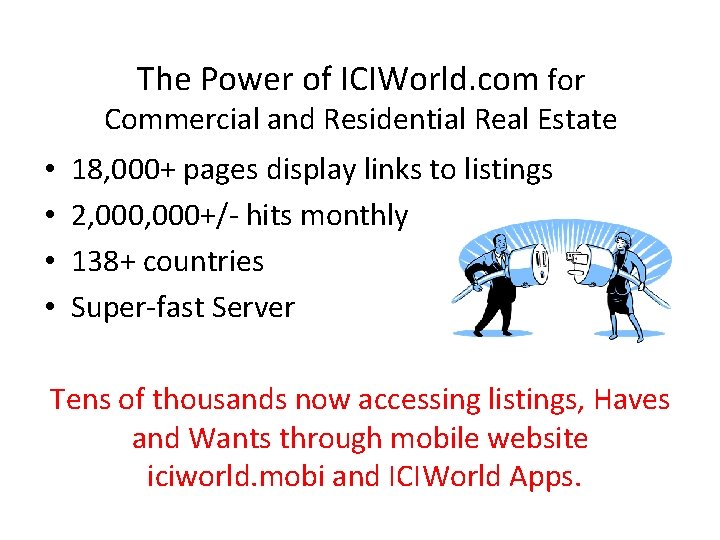 The Power of ICIWorld. com for Commercial and Residential Real Estate • • 18,