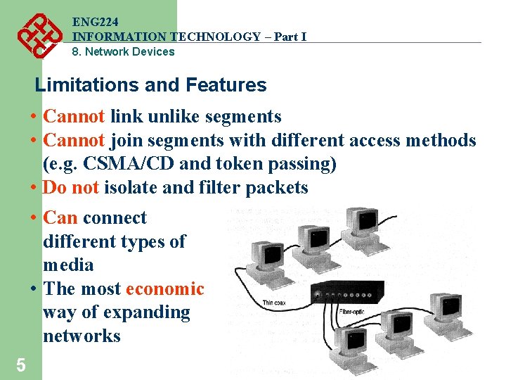 ENG 224 INFORMATION TECHNOLOGY – Part I 8. Network Devices Limitations and Features • ENG 224 INFORMATION TECHNOLOGY – Part I 8. Network Devices Limitations and Features •