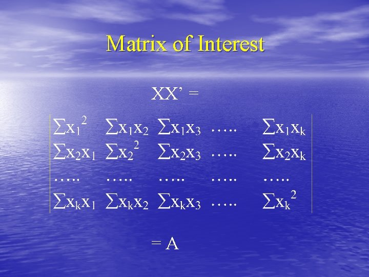 Matrix of Interest XX’ = =A 