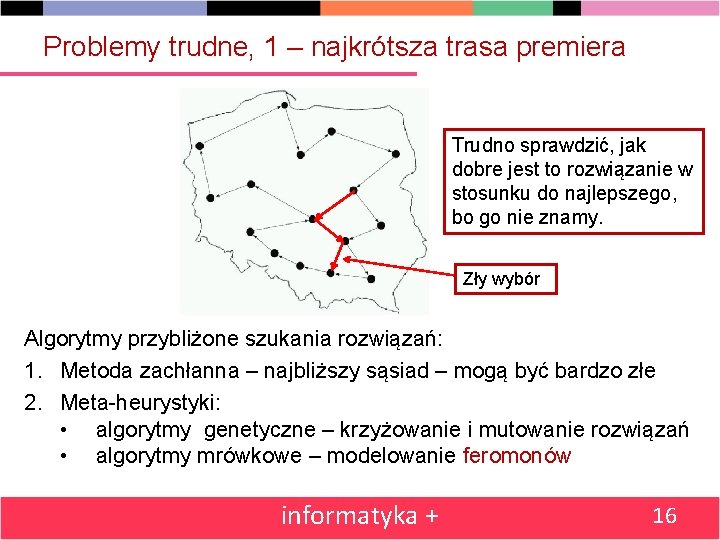 Problemy trudne, 1 – najkrótsza trasa premiera Trudno sprawdzić, jak dobre jest to rozwiązanie
