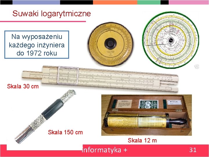 Suwaki logarytmiczne Na wyposażeniu każdego inżyniera do 1972 roku Skala 30 cm Skala 150