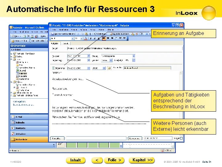 Automatische Info für Ressourcen 3 Erinnerung an Aufgaben und Tätigkeiten entsprechend der Beschreibung in