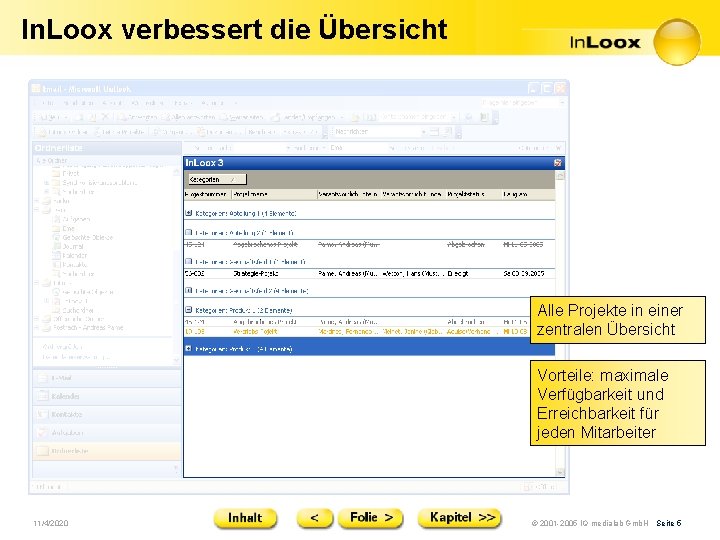 In. Loox verbessert die Übersicht Alle Projekte in einer zentralen Übersicht Vorteile: maximale Verfügbarkeit