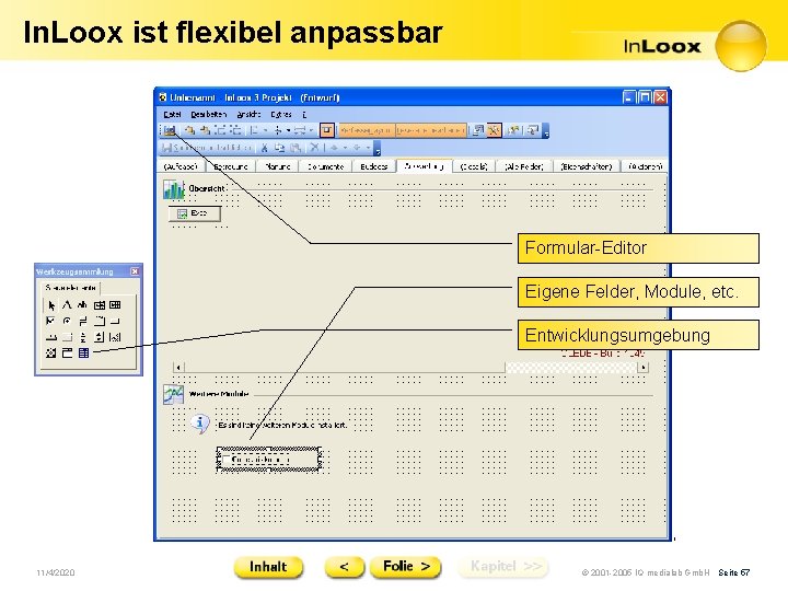 In. Loox ist flexibel anpassbar Formular-Editor Eigene Felder, Module, etc. Entwicklungsumgebung 11/4/2020 © 2001