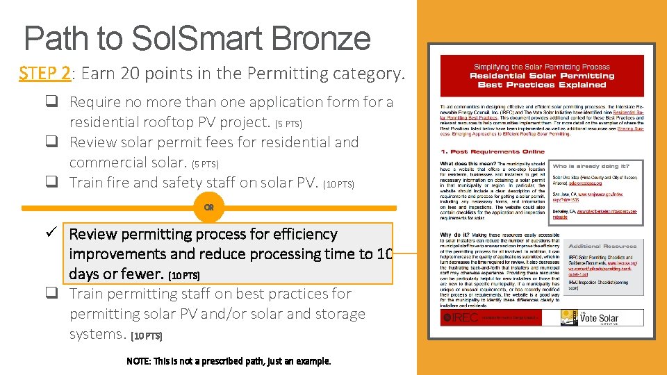 Path to Sol. Smart Bronze STEP 2: Earn 20 points in the Permitting category.