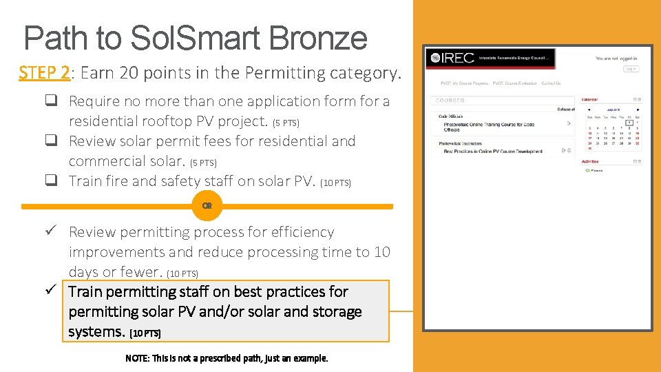 Path to Sol. Smart Bronze STEP 2: Earn 20 points in the Permitting category.