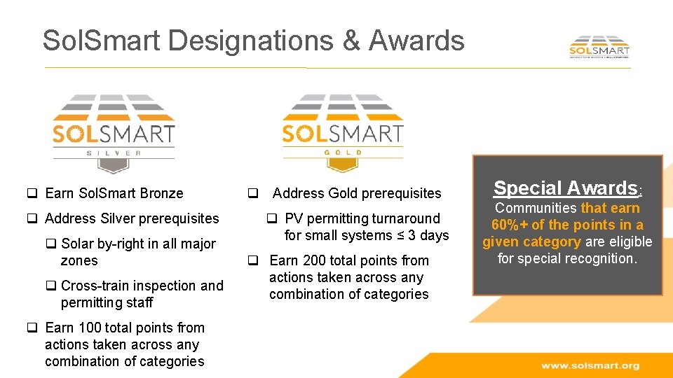 Sol. Smart Designations & Awards q Earn Sol. Smart Bronze q Address Silver prerequisites