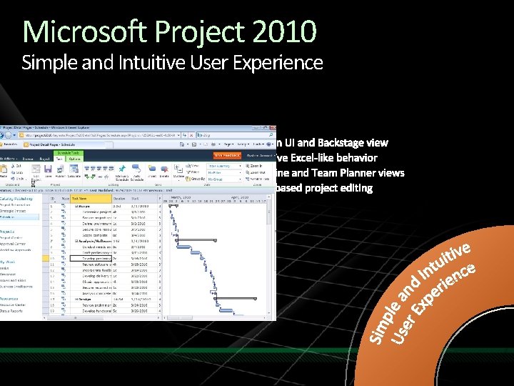 Microsoft Project 2010 Simple and Intuitive User Experience 