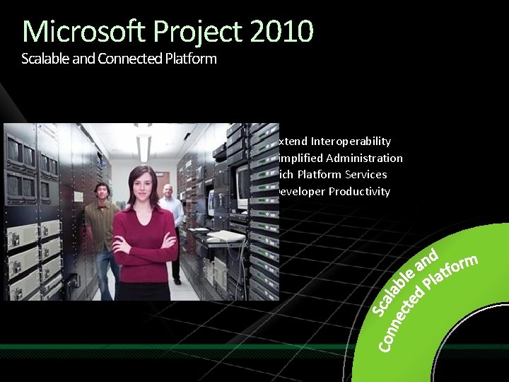 Microsoft Project 2010 Scalable and Connected Platform Extend Interoperability Simplified Administration Rich Platform Services