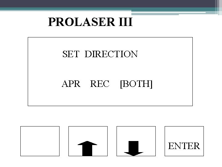 PROLASER III SET DIRECTION APR REC [BOTH] ENTER 