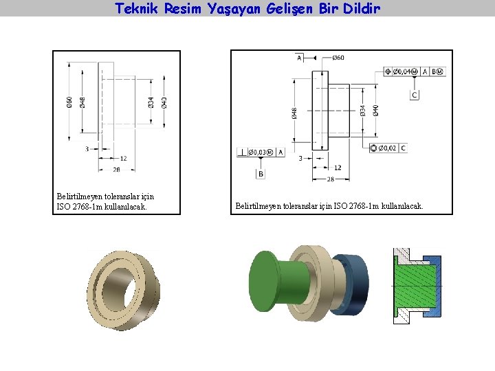 Teknik Resim Yaşayan Gelişen Bir Dildir Belirtilmeyen toleranslar için ISO 2768 -1 m kullanılacak.