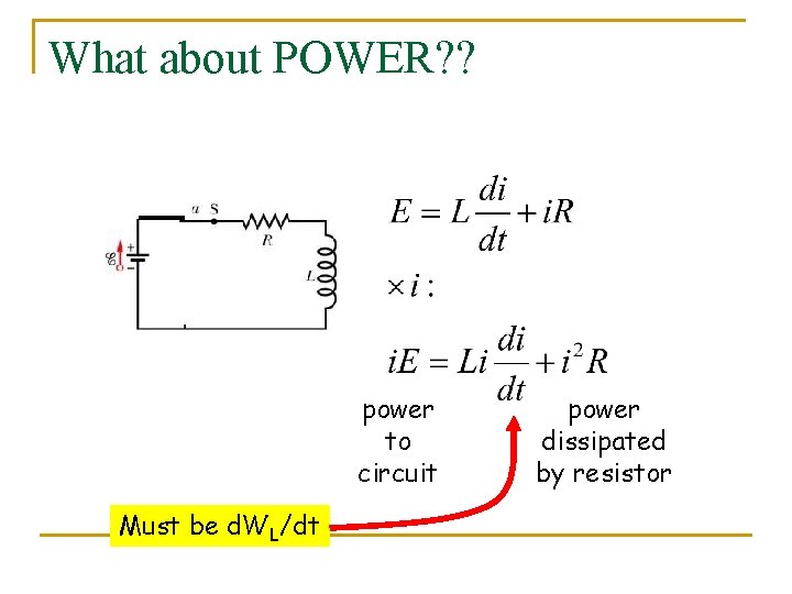 What about POWER? ? power to circuit Must be d. WL/dt power dissipated by