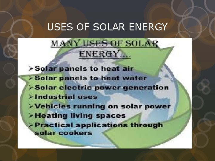 USES OF SOLAR ENERGY 