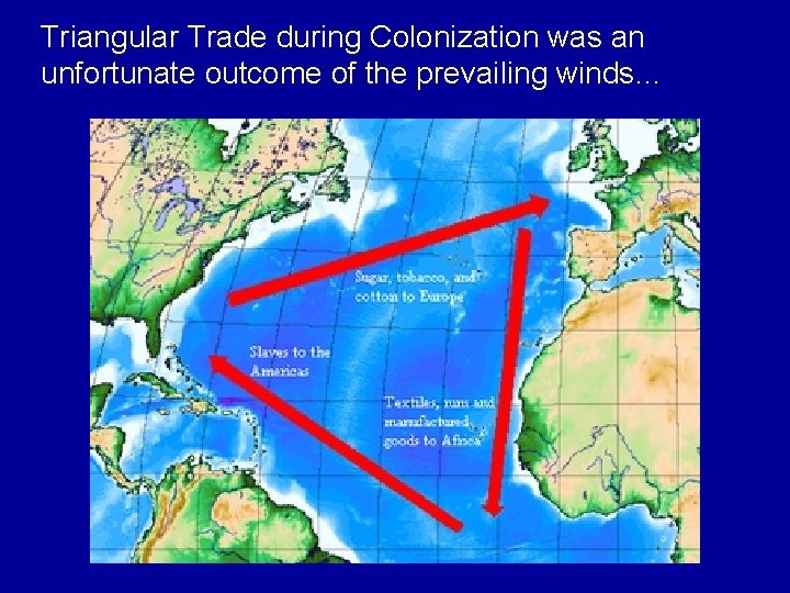 Triangular Trade during Colonization was an unfortunate outcome of the prevailing winds… 