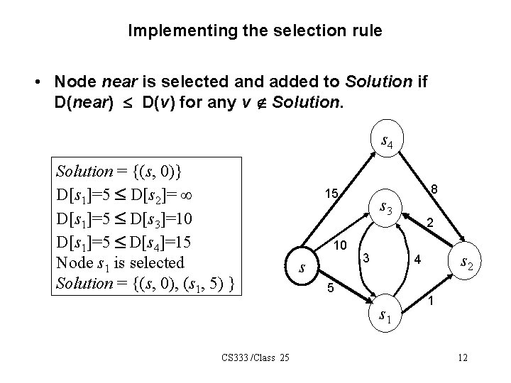 Implementing the selection rule • Node near is selected and added to Solution if