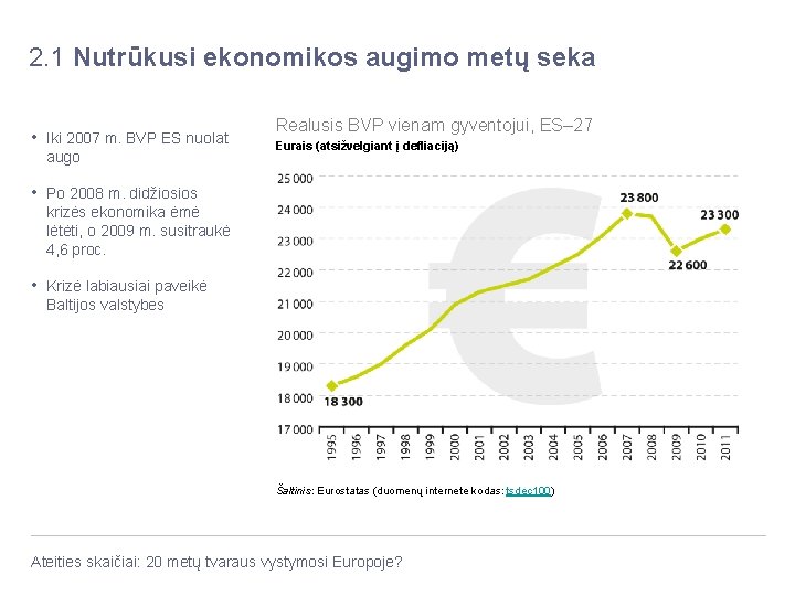 2. 1 Nutrūkusi ekonomikos augimo metų seka • Iki 2007 m. BVP ES nuolat