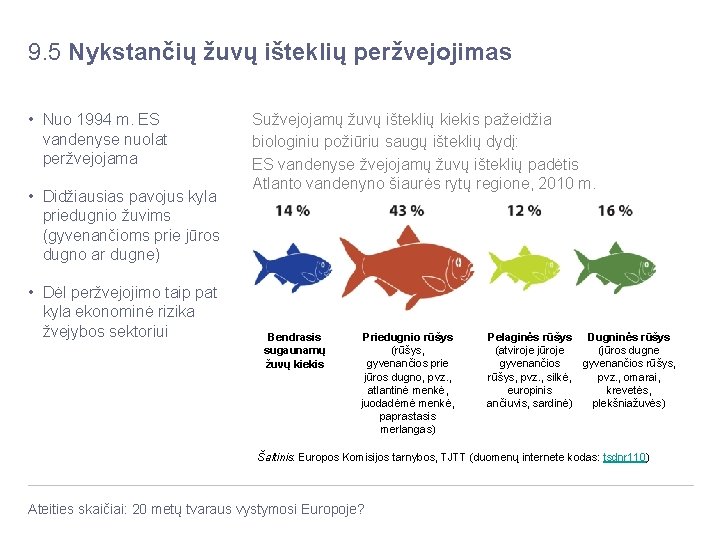 9. 5 Nykstančių žuvų išteklių peržvejojimas • Nuo 1994 m. ES vandenyse nuolat peržvejojama