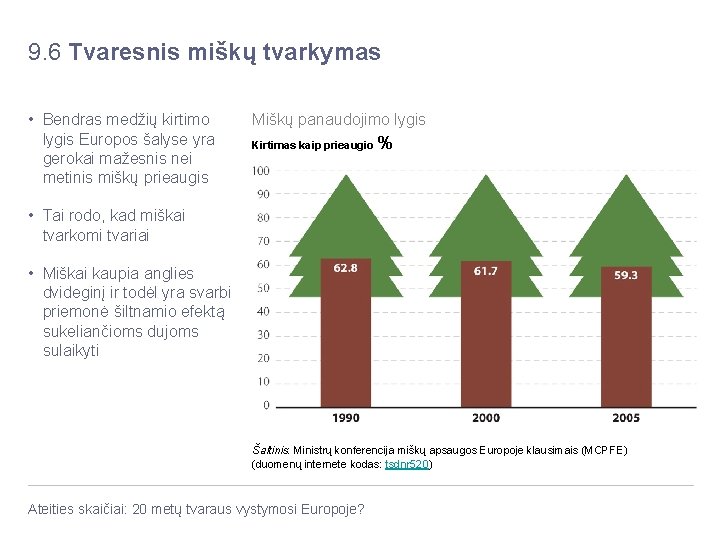 9. 6 Tvaresnis miškų tvarkymas • Bendras medžių kirtimo lygis Europos šalyse yra gerokai