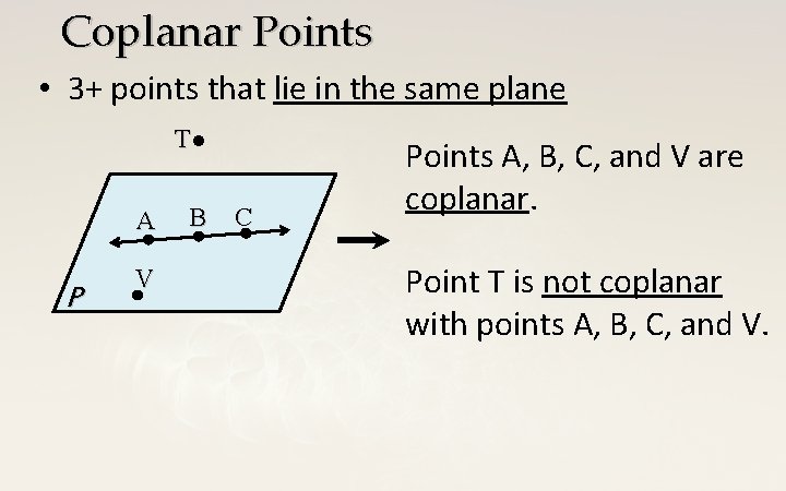 Coplanar Points • 3+ points that lie in the same plane T A P