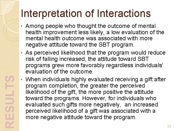 Interpretation of Interactions Among people who thought the outcome of mental health improvement less