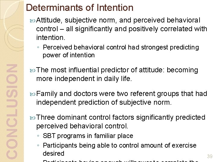 Determinants of Intention Attitude, subjective norm, and perceived behavioral control – all significantly and