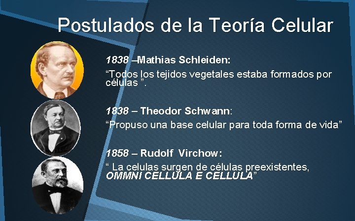 Postulados de la Teoría Celular 1838 –Mathias Schleiden: “Todos los tejidos vegetales estaba formados