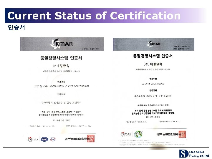 Current Status of Certification 인증서 
