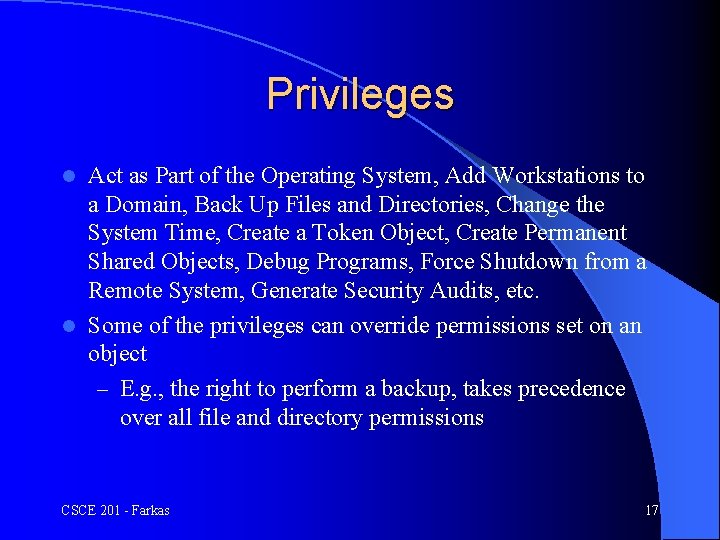 Privileges Act as Part of the Operating System, Add Workstations to a Domain, Back