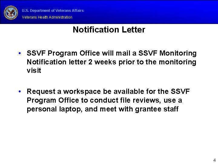 U. S. Department of Veterans Affairs Veterans Health Administration Notification Letter • SSVF Program