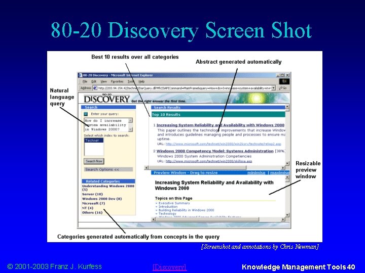 80 -20 Discovery Screen Shot [Screenshot and annotations by Chris Newman] © 2001 -2003