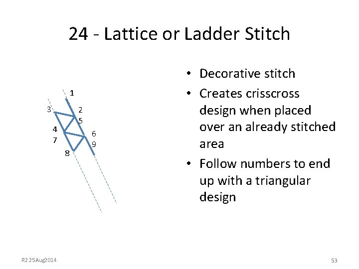 24 - Lattice or Ladder Stitch 1 3 2 5 4 7 8 R