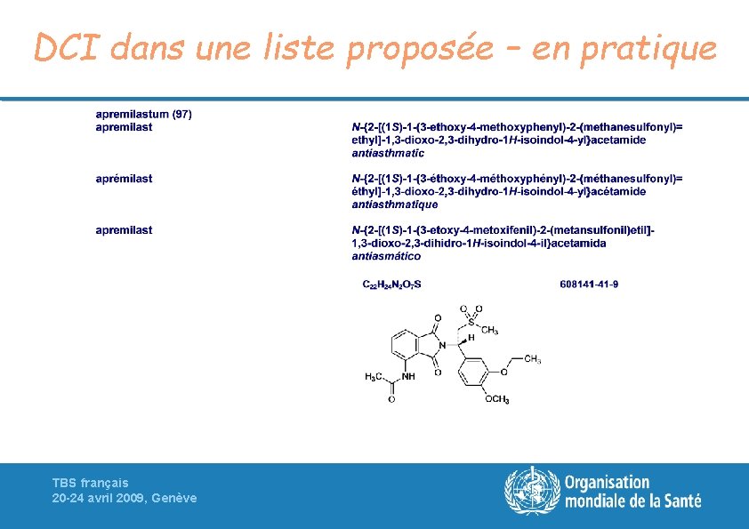 DCI dans une liste proposée – en pratique TBS français 20 -24 avril 2009,