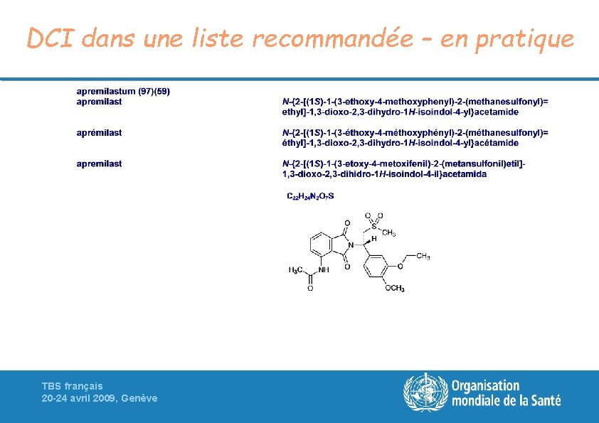 DCI dans une liste recommandée – en pratique TBS français 20 -24 avril 2009,