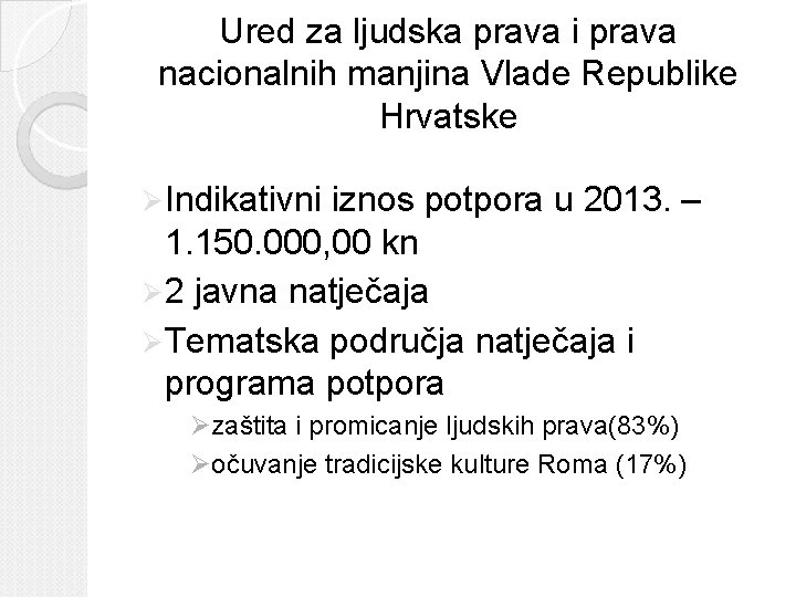 Ured za ljudska prava i prava nacionalnih manjina Vlade Republike Hrvatske Ø Indikativni iznos Ured za ljudska prava i prava nacionalnih manjina Vlade Republike Hrvatske Ø Indikativni iznos