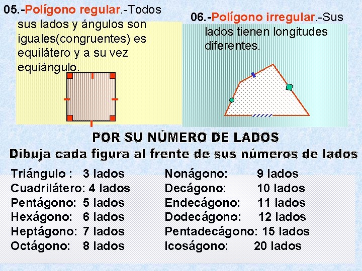 05. -Polígono regular. -Todos sus lados y ángulos son iguales(congruentes) es equilátero y a