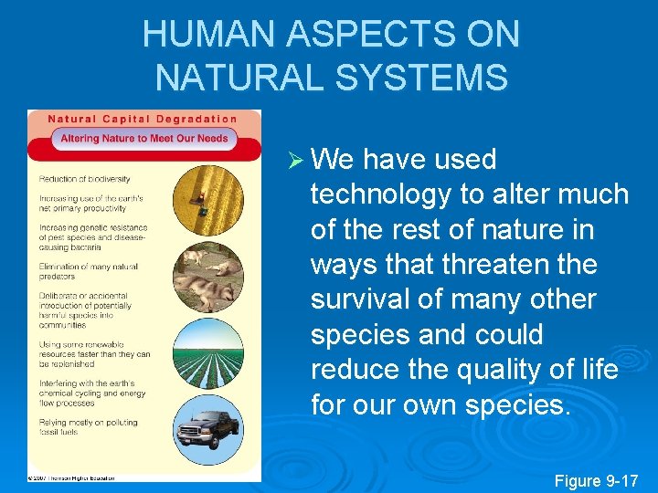 HUMAN ASPECTS ON NATURAL SYSTEMS Ø We have used technology to alter much of