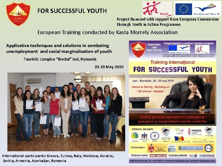 FOR SUCCESSFUL YOUTH Project financed with support from European Commission through Youth in Action