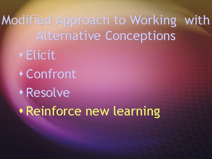 Modified Approach to Working with Alternative Conceptions s Elicit s Confront s Resolve s